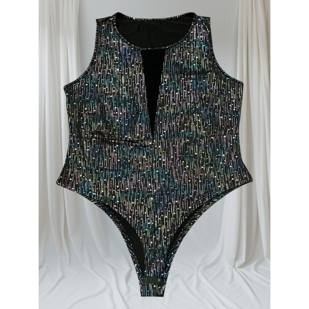 NEW Shein Plus Size 3XL Woman Curve Black Glitter Summer Beach Sexy Bodysuit